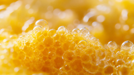 Honeycomb with bubbles close-up. Macro photography of beeswax.の写真素材