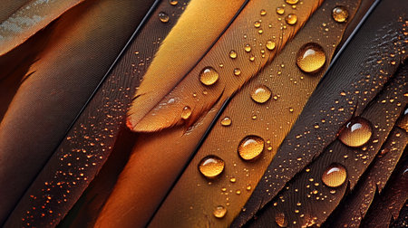 Close-up of colorful feathers with water drops. Macro shot.の素材