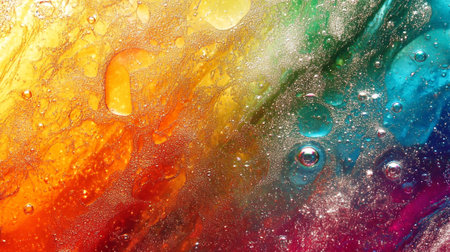 abstract background of water and oil bubbles in the form of a rainbowの写真素材