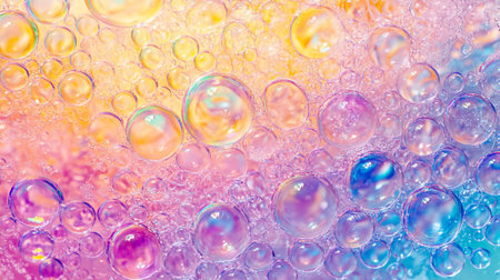 Colorful soap bubbles abstract background. Soap bubbles macro shot.の素材