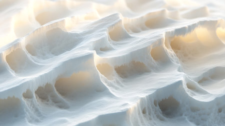 Close up view of the surface of a snowdrift in winterの写真素材