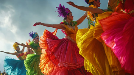 Unidentified Carnival dancers on the parade on Warsaw Multicultural Street Parade in Warsaw, Poland.の写真素材