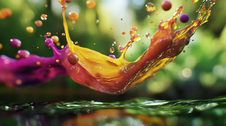 Colorful paint splashing on the water, close-up.の写真素材