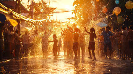 People splashing water in Songkran Festival in Thailand,Thailand.の写真素材