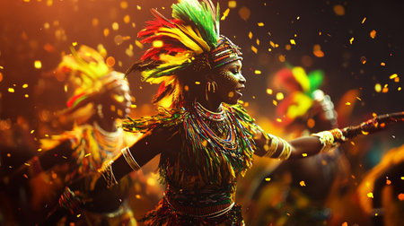 Portrait of a beautiful african woman dancing at the carnivalの写真素材