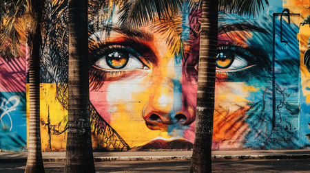 Colorful street art graffiti paintings on a wall. Urban Contemporary Cultureの写真素材