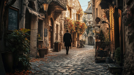 Silhouette of a man and a woman standing on the edge of a mountain at sunset. Vector illustrationの写真素材