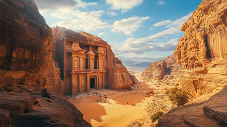 The Treasury in Petra, Jordan. The Treasury is one of the largest and most visited tourist sites in the world.の写真素材