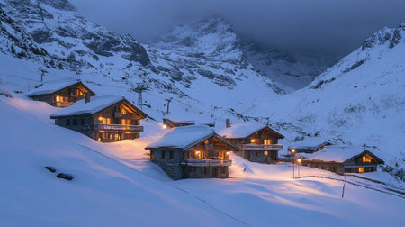 Winter in the swiss alps (Braunwald, Switzerland)の写真素材