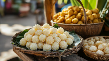 Thai sweetmeat made from glutinous rice with coconut milk.の写真素材