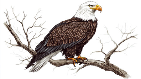 Bald Eagle sitting on a branch, sketch vector graphics color illustrationの写真素材