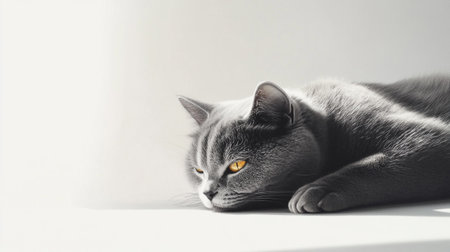Beautiful british shorthair cat lying on white background.の写真素材