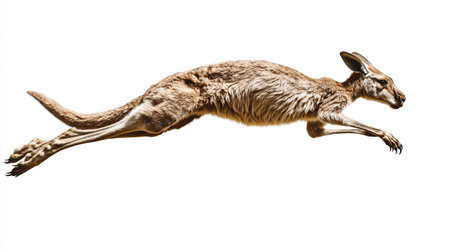 3D rendering of a kangaroo jumping isolated on white backgroundの写真素材