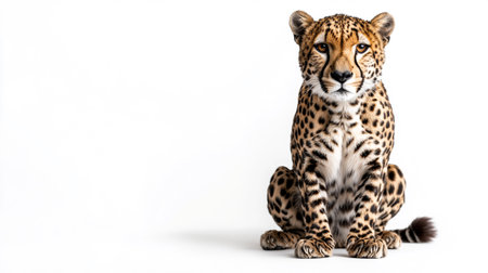 Cheetah sitting on white background. Side view. 3D illustration.の素材