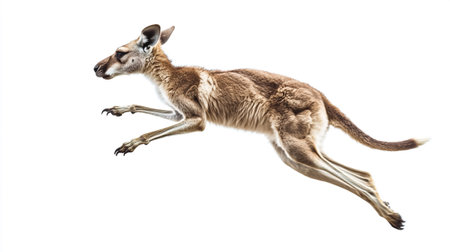 3D rendering of a kangaroo jumping isolated on white backgroundの写真素材
