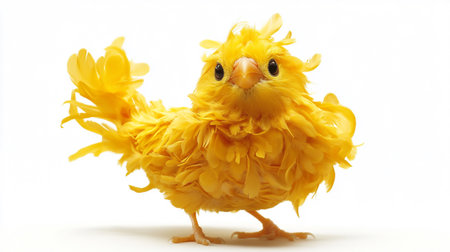 chicken isolated on white background, close up of yellow chicken toyの写真素材