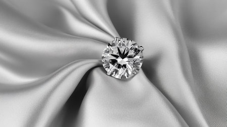 Diamond on white satin background, 3d rendering. Computer digital drawing.の写真素材