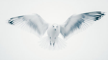 Seagull flying in the sky over a white background. Toned.の写真素材