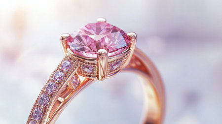 Jewelry ring with pink sapphire. Jewelry backgroundの写真素材