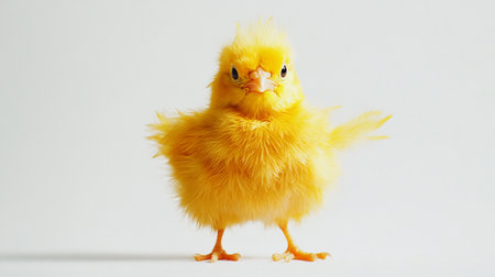 Cute little yellow chicken isolated on white background. Studio shot.の写真素材