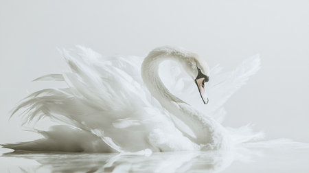 Beautiful white swan on a white background. Toned.の写真素材