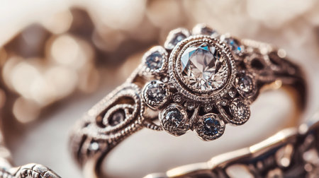 Jewelry ring with blue gemstone, close up view.の写真素材