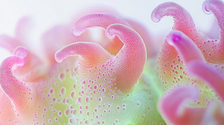 Close-up of pink anemone with water droplets.の素材