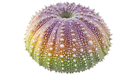 Colorful sea urchin isolated on white background, clipping path includedの写真素材