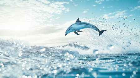 Dolphin jumping out of the water. Mixed media. Mixed mediaの写真素材