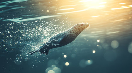 Seal swimming in the ocean. Underwater world. 3d renderingの写真素材