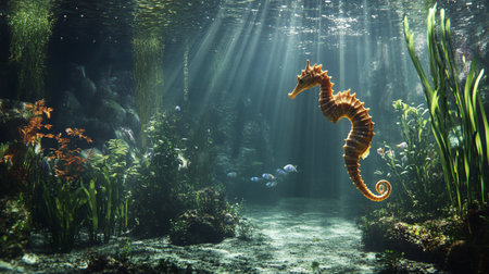 Hippocampus seahorse in the aquarium. Underwater world.の写真素材