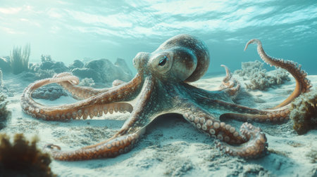 Octopus on the seabed. Underwater world. Underwater world.の写真素材