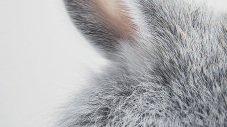 Close-up of grey rabbit's fur on a white background.の写真素材