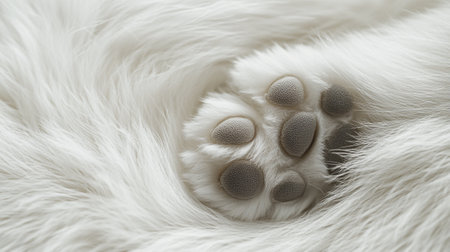 Cat's paw on white fur background. Shallow depth of fieldの写真素材
