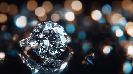 Brilliant diamond on a black background with bokeh.の写真素材