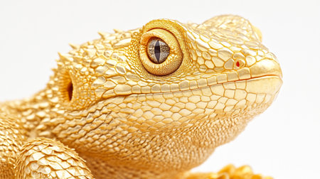 Golden iguana on a white background. Close-up. Macroの写真素材