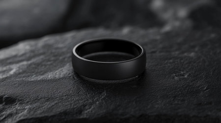 wedding rings on black stone background, close-up viewの写真素材