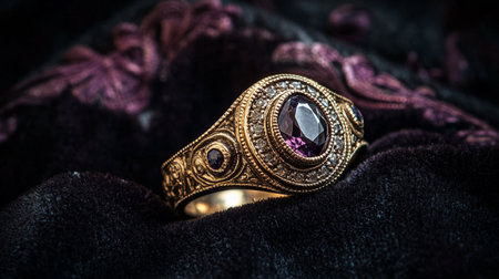 Jewelry ring on a black background. Jewelry concept.の写真素材