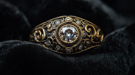 Jewelry ring with diamond on a black background close-upの写真素材