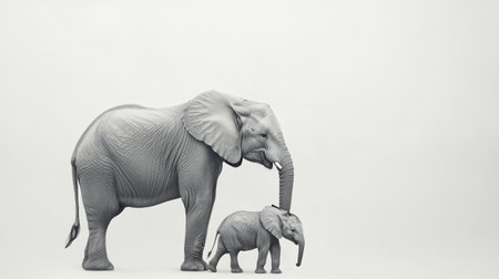Elephant and baby elephant on white background. Save the planet concept.の写真素材