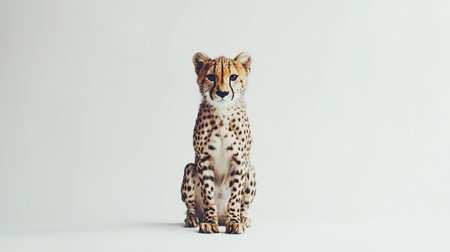 Beautiful cheetah sitting on white background. Studio shot.の写真素材