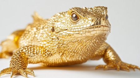 Golden lizard on a white background. Close-up, macro.の写真素材