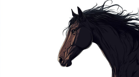 Beautiful black horse portrait isolated on white background. Vector illustration.の写真素材