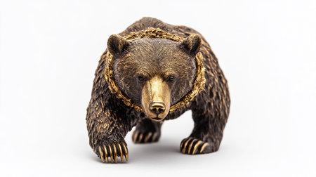 brown bear figurine isolated on white background with clipping path and shadowの写真素材