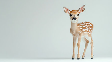 Miniature deer on white background with copy space for your text.の写真素材