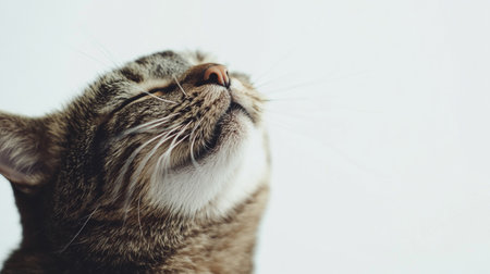 Cute cat relaxing on white background, selective focus, vintage toneの素材