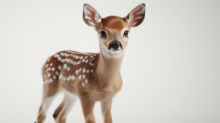 Little fawn isolated on white background, studio shot. Close up.の写真素材
