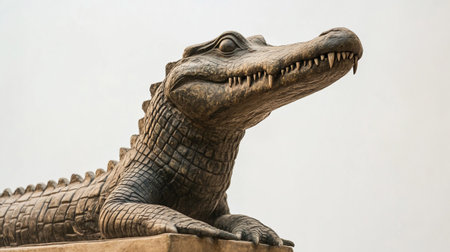 Crocodile statue on white background, closeup of photoの写真素材