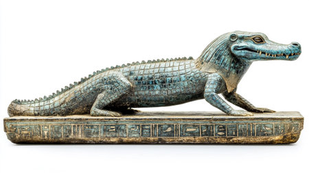 Crocodile statuette isolated on white background. Ancient Greek period.の写真素材