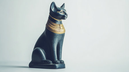 Black cat statuette on a white background. Vintage style.の写真素材